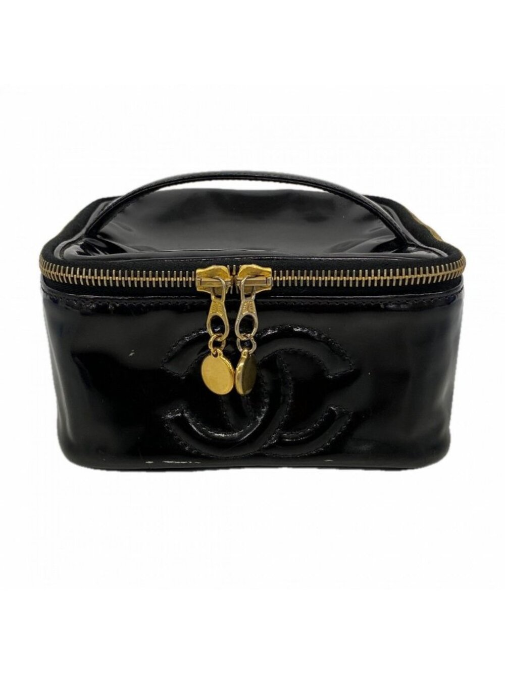 Chanel Vanity Bag Patent Leather Black Gold